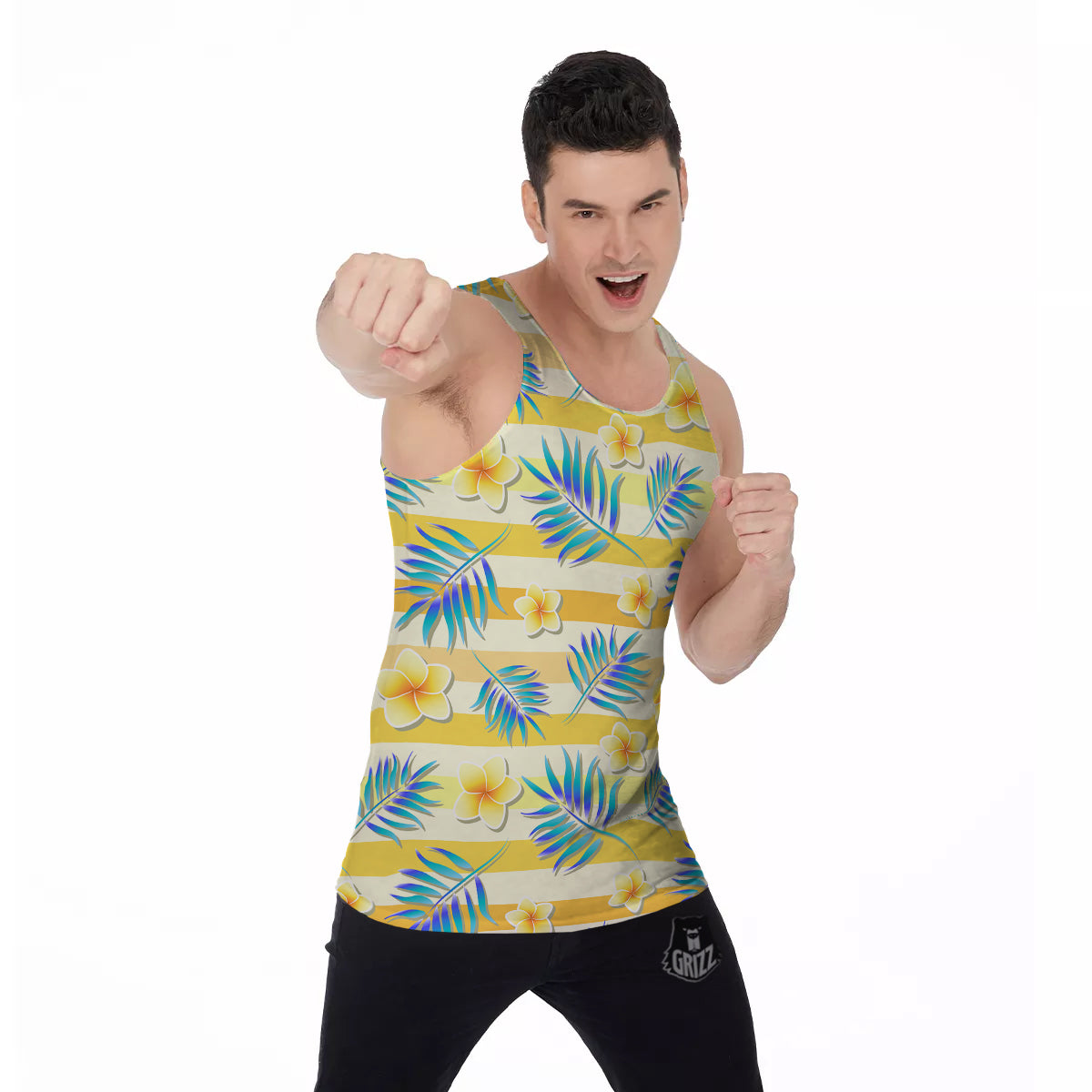 Frangipani Yellow Print Pattern Men's Tank Top-grizzshop