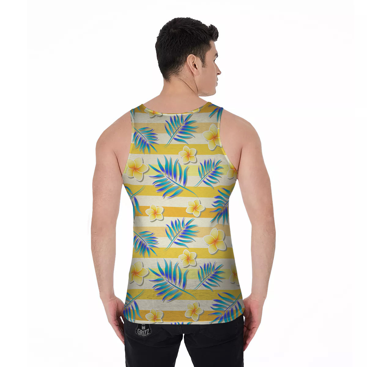 Frangipani Yellow Print Pattern Men's Tank Top-grizzshop