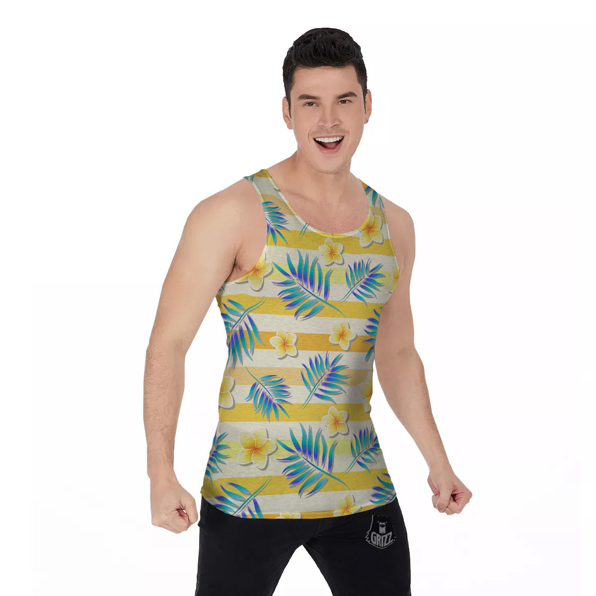 Frangipani Yellow Print Pattern Men's Tank Top-grizzshop