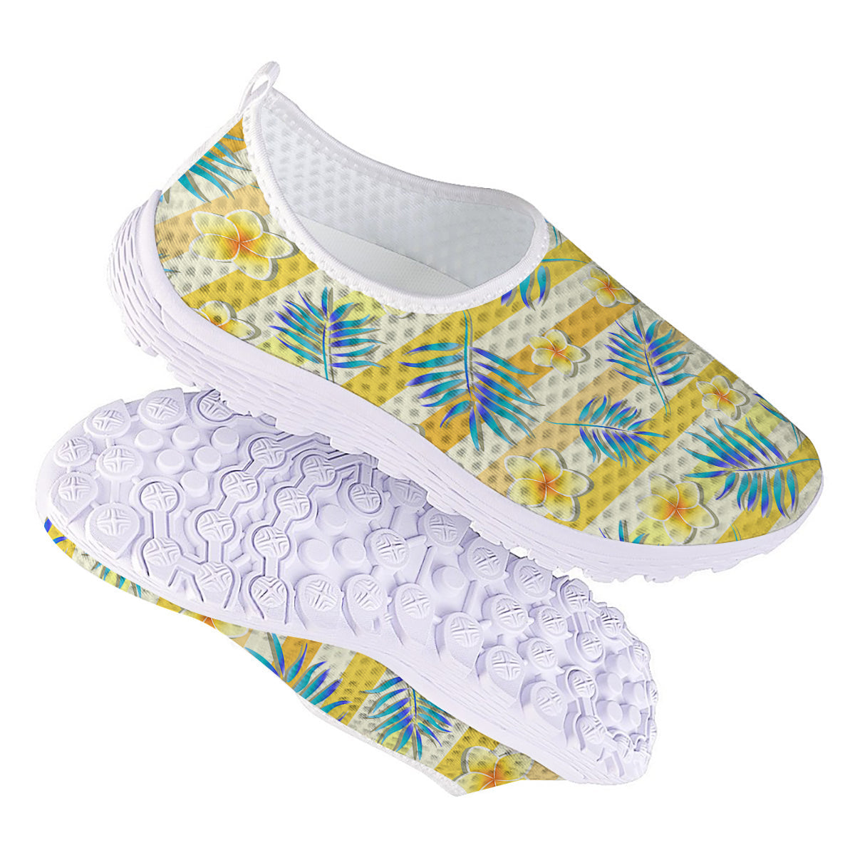 Frangipani Yellow Print Pattern Nurse Shoes-grizzshop