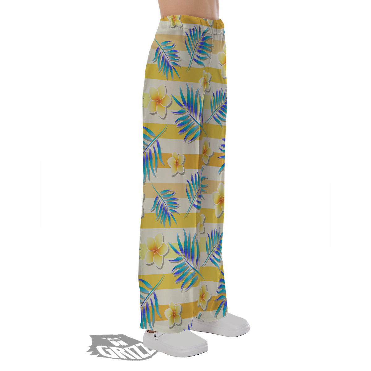 Frangipani Yellow Print Pattern Pajama Pants-grizzshop