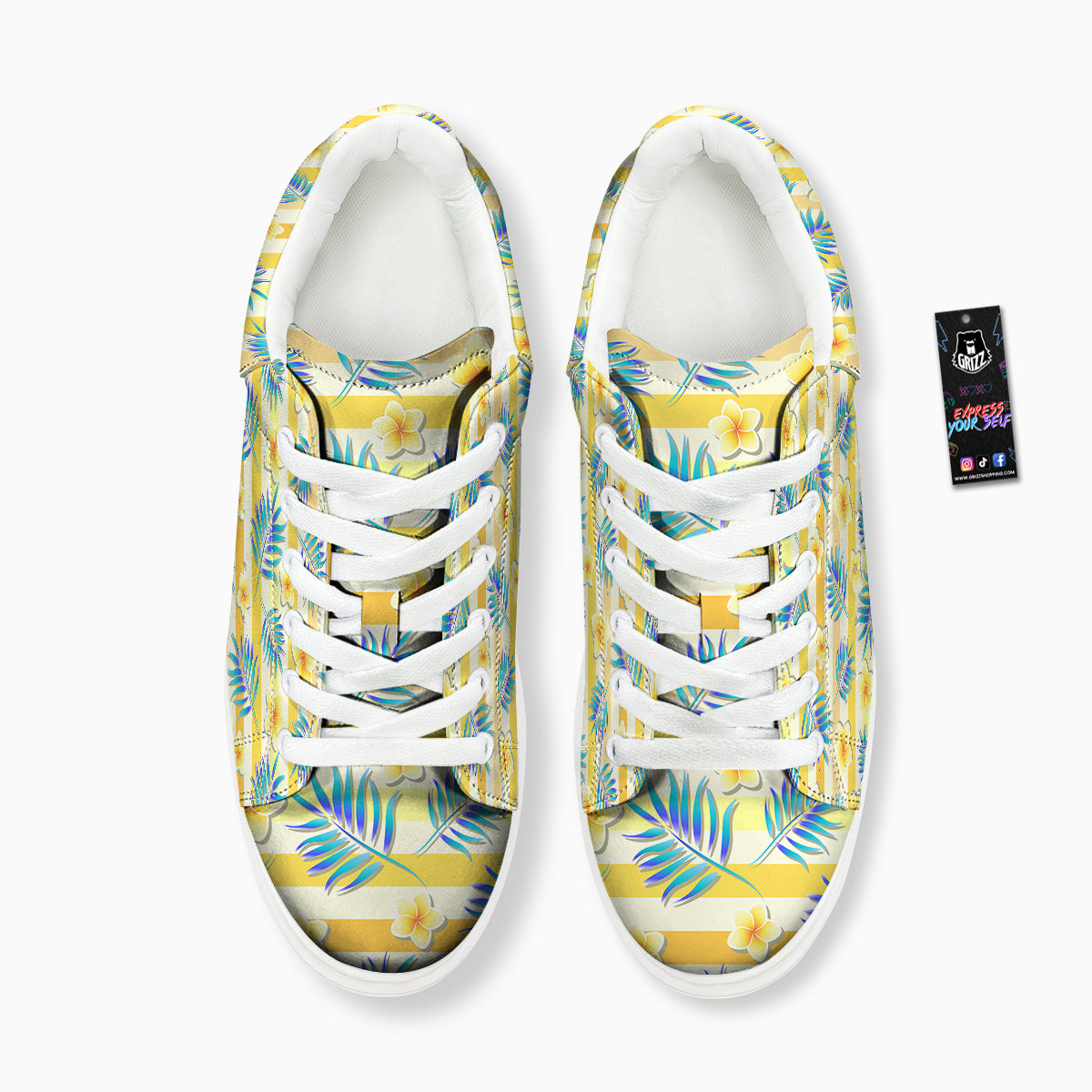 Frangipani Yellow Print Pattern Platform Shoes-grizzshop