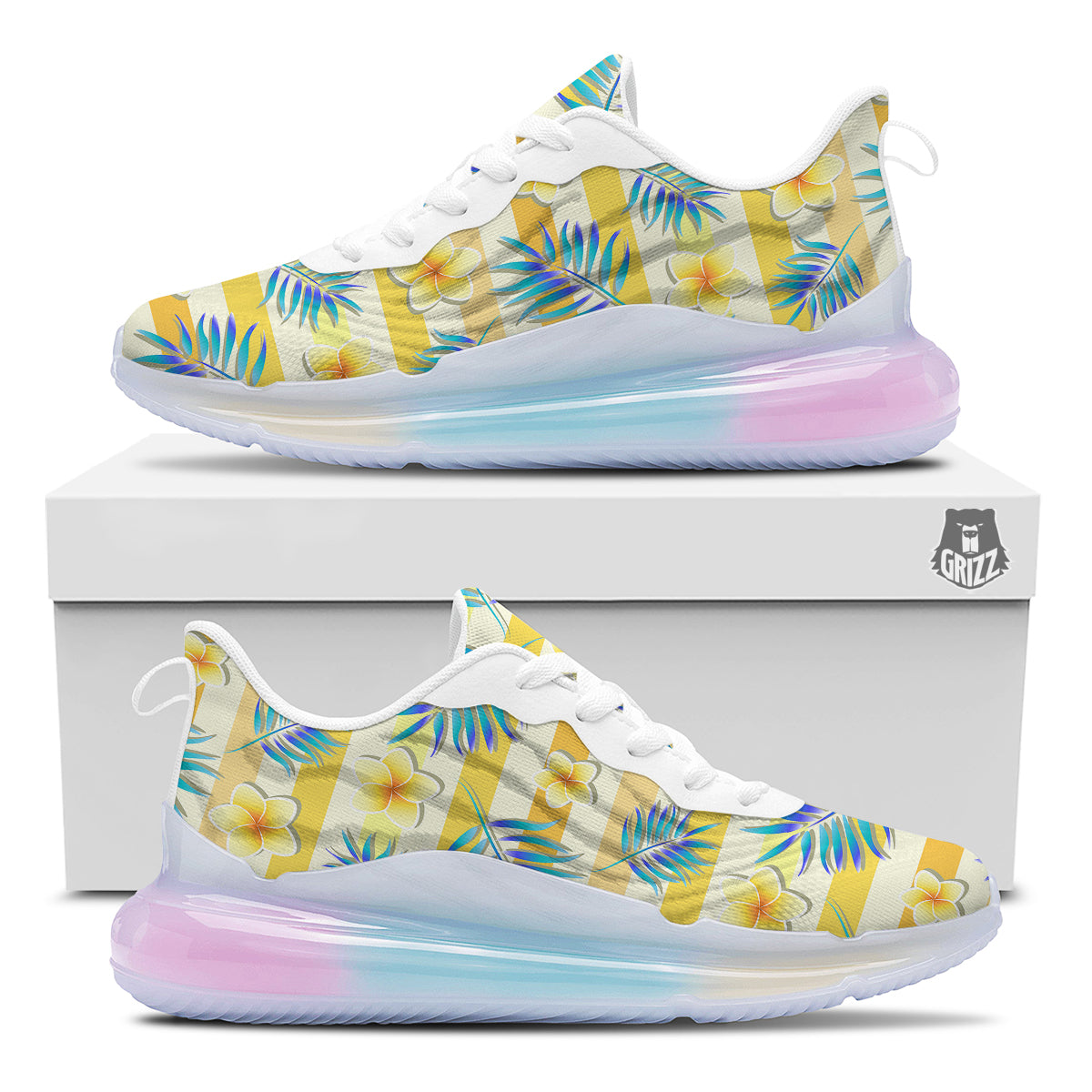 Frangipani Yellow Print Pattern Running Sneakers-grizzshop
