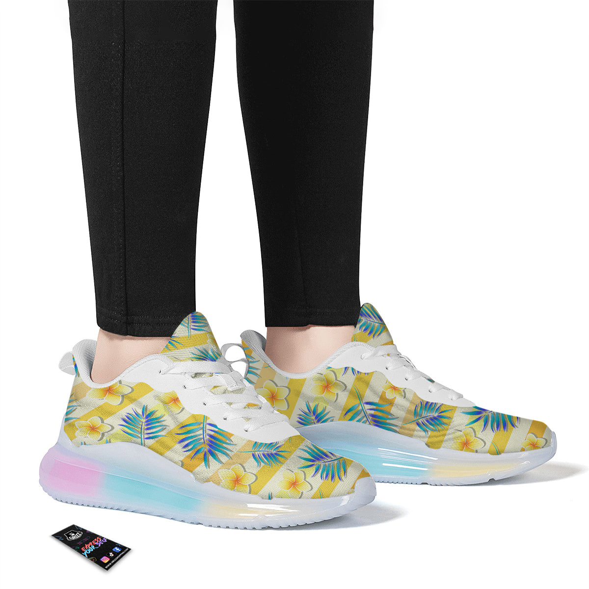 Frangipani Yellow Print Pattern Running Sneakers-grizzshop