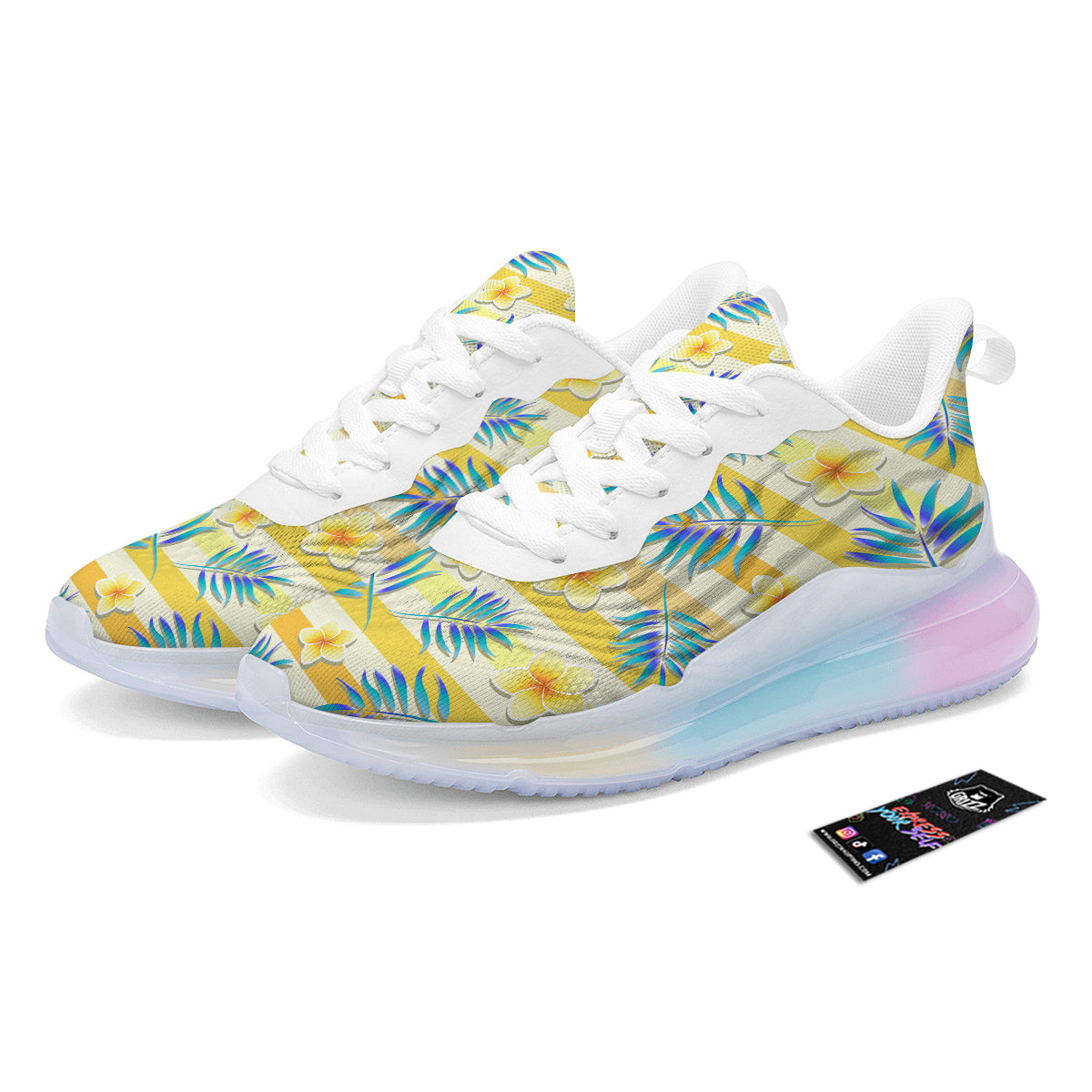 Frangipani Yellow Print Pattern Running Sneakers-grizzshop