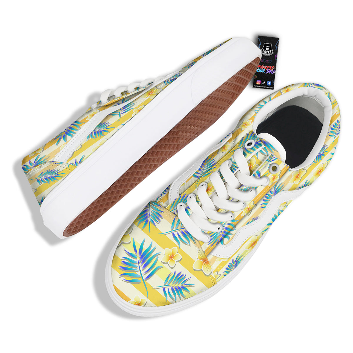 Frangipani Yellow Print Pattern Skate Shoes-grizzshop