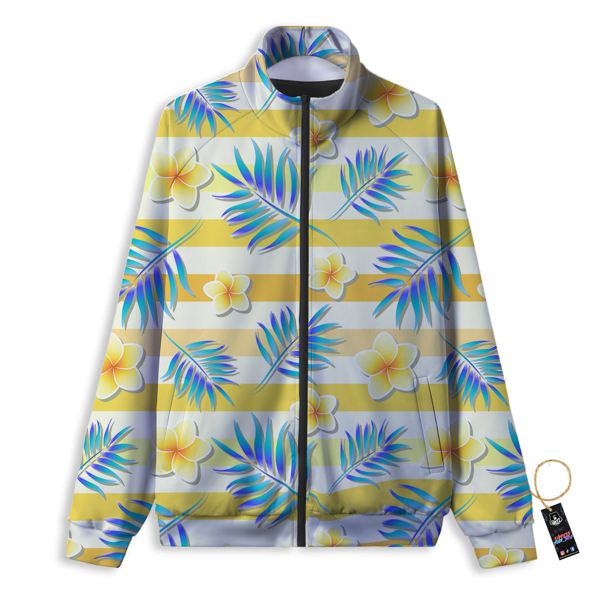 Frangipani Yellow Print Pattern Track Jacket-grizzshop