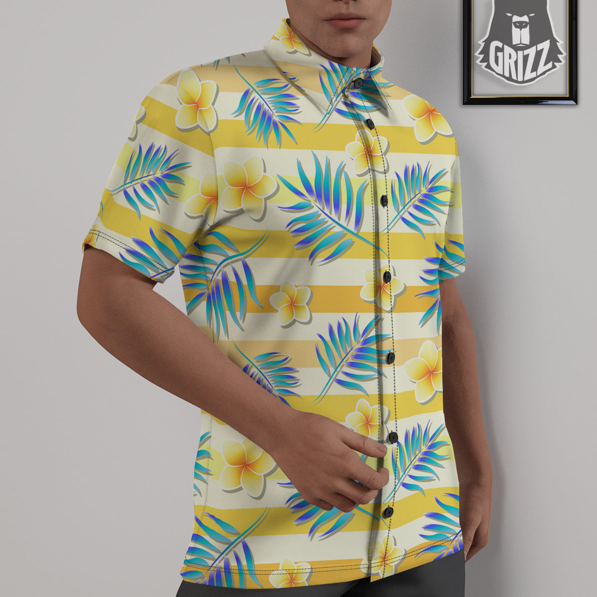 Frangipani Yellow Print Pattern Untucked Shirts-grizzshop