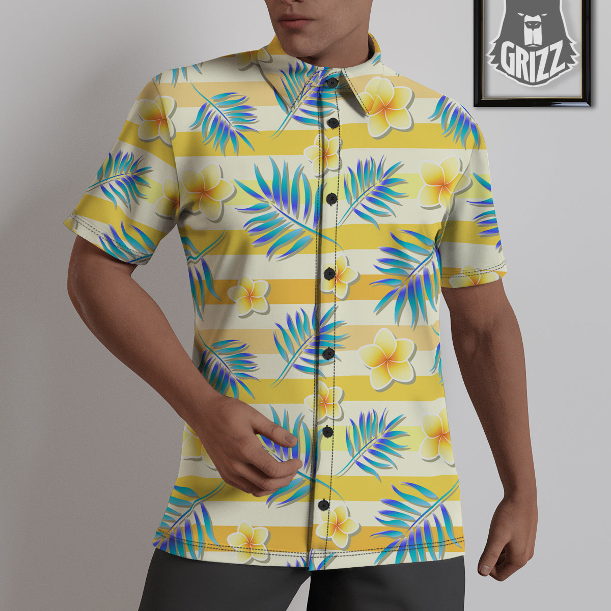 Frangipani Yellow Print Pattern Untucked Shirts-grizzshop