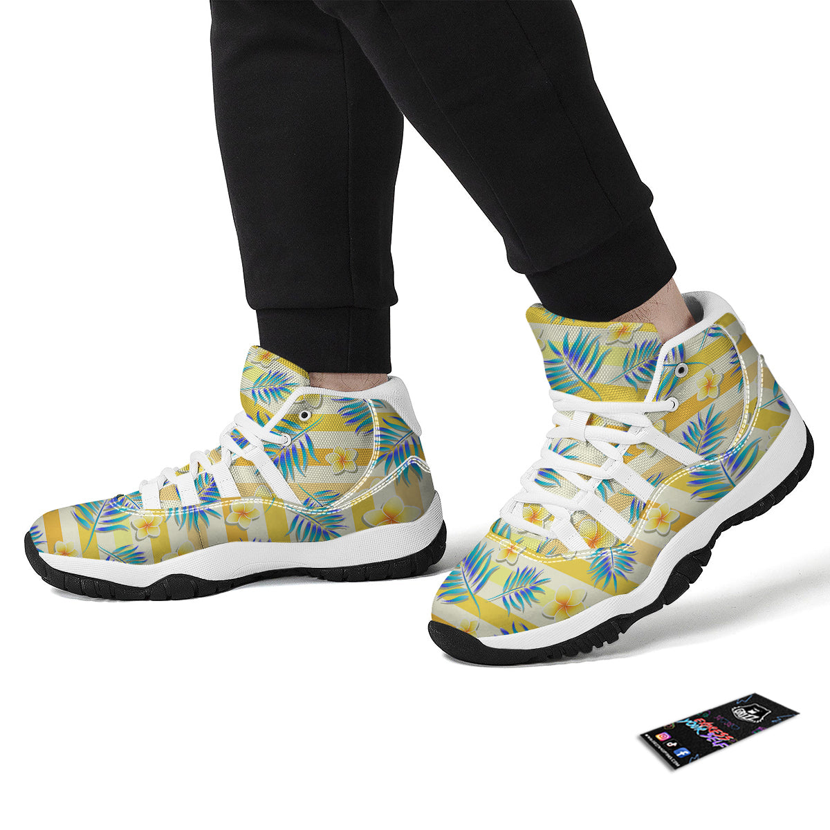 Frangipani Yellow Print Pattern White Bball Shoes-grizzshop