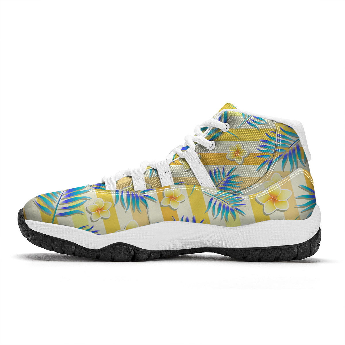 Frangipani Yellow Print Pattern White Bball Shoes-grizzshop