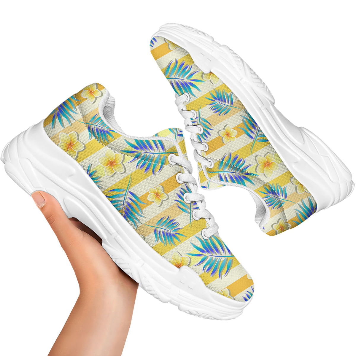 Frangipani Yellow Print Pattern White Chunky Shoes-grizzshop
