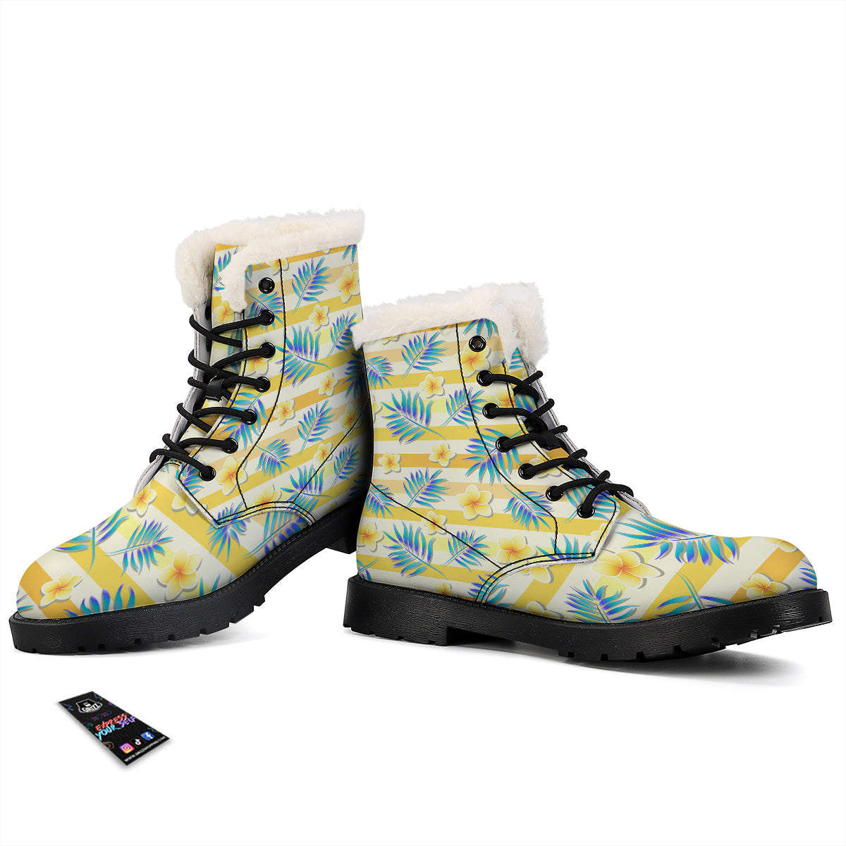 Frangipani Yellow Print Pattern Winter Boots-grizzshop
