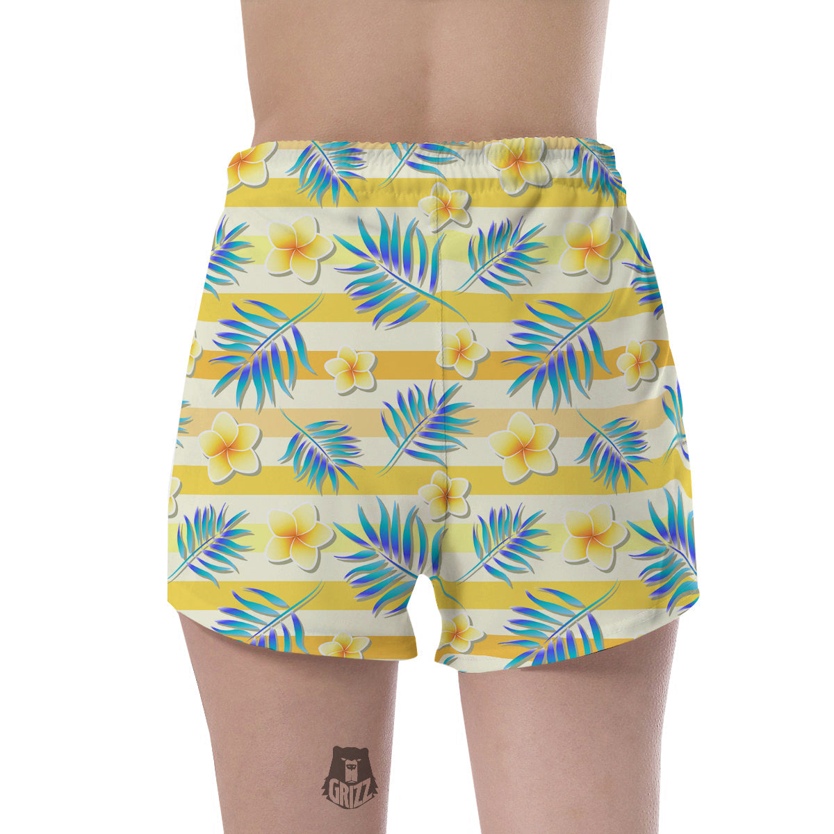 Frangipani Yellow Print Pattern Women's Shorts-grizzshop