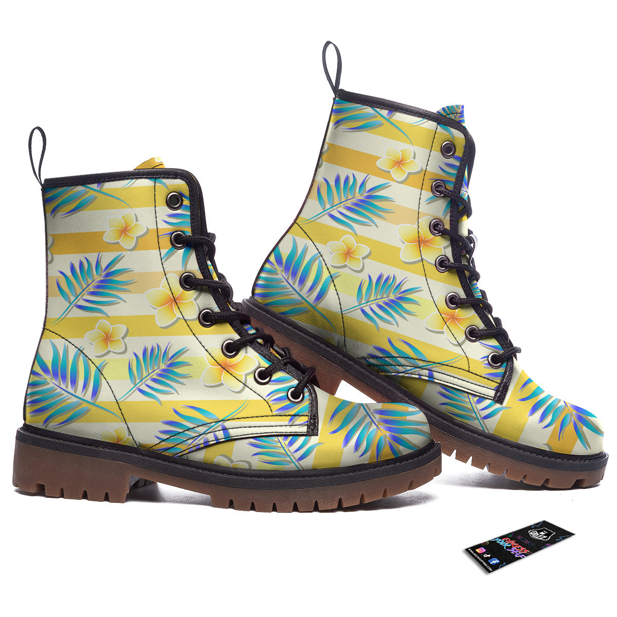 Frangipani Yellow Print Pattern Work Boots-grizzshop