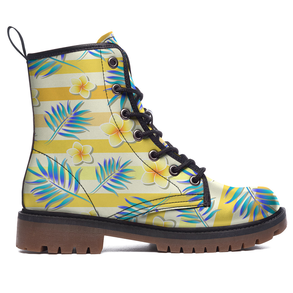 Frangipani Yellow Print Pattern Work Boots-grizzshop