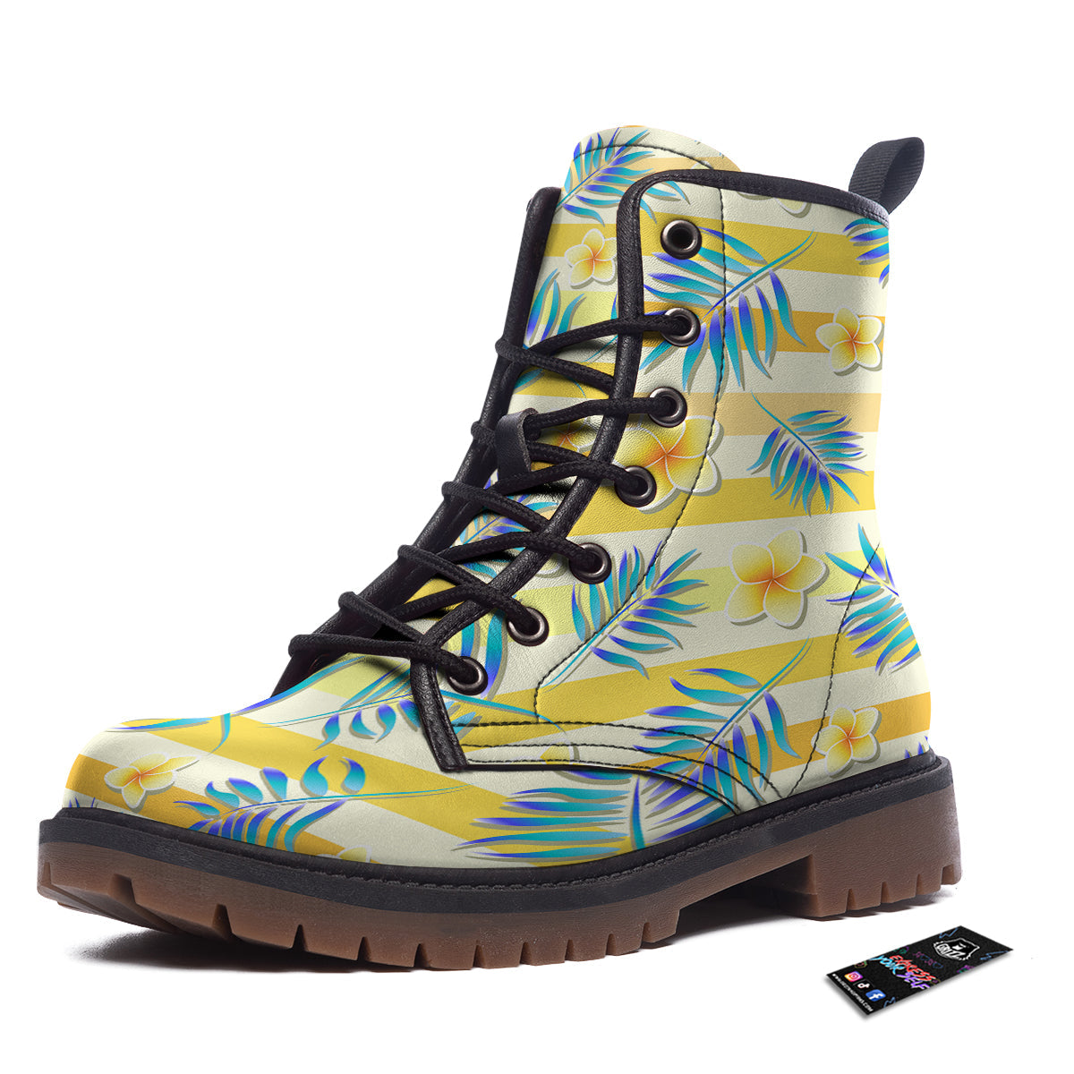 Frangipani Yellow Print Pattern Work Boots-grizzshop