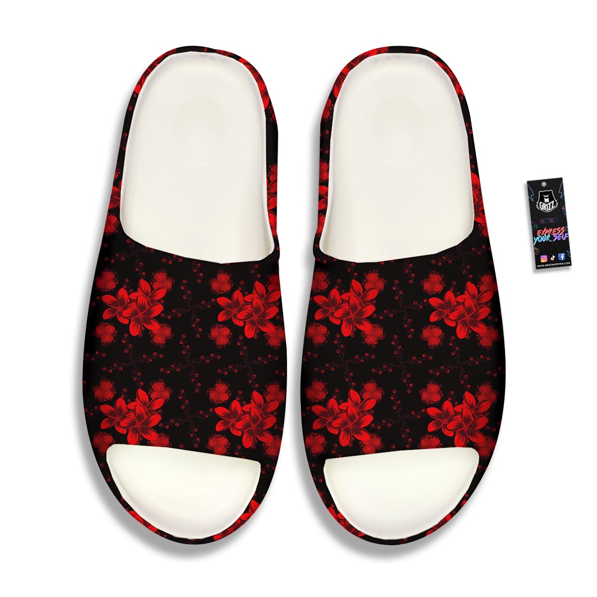 Frangipani Black And Red Print Pattern Sandals-grizzshop