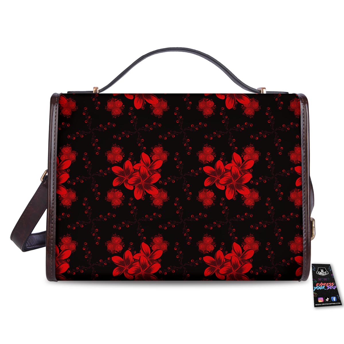 Frangipani Black And Red Print Pattern Women's Satchel Bag