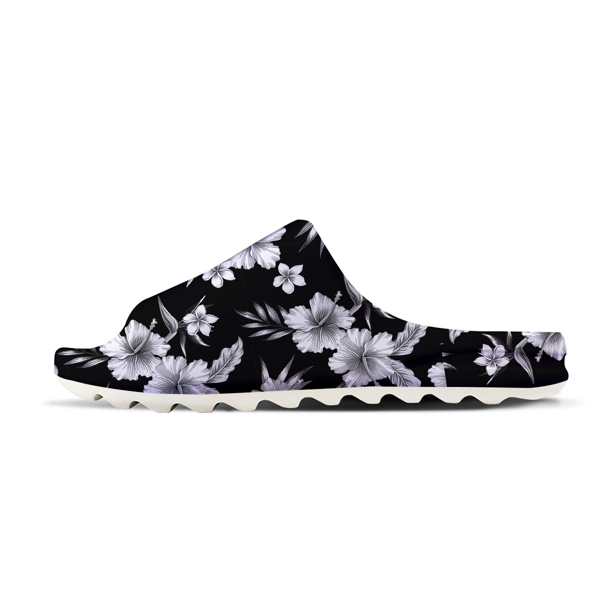 Frangipani White And Black Print Pattern Sandals-grizzshop