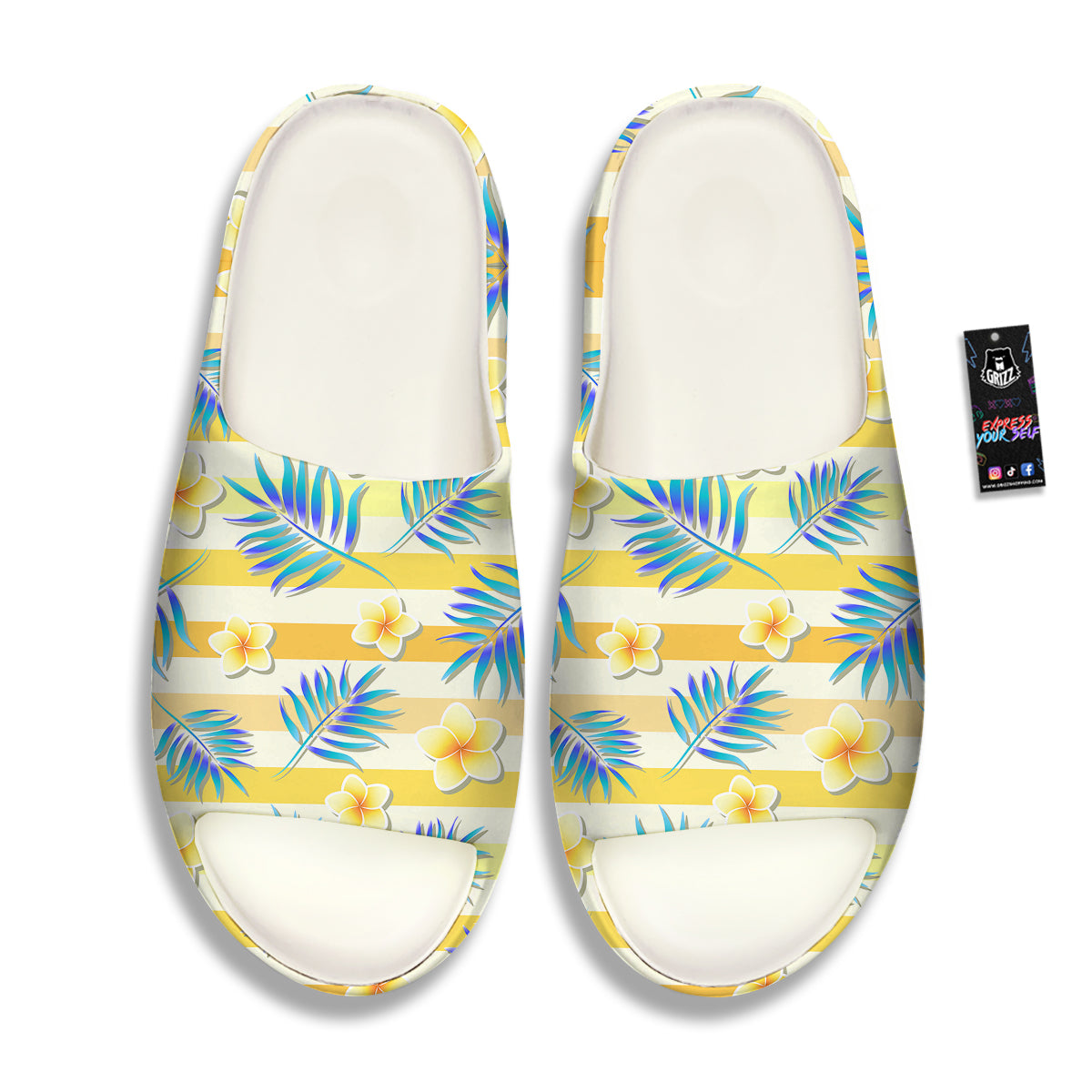 Frangipani Yellow Print Pattern Sandals-grizzshop