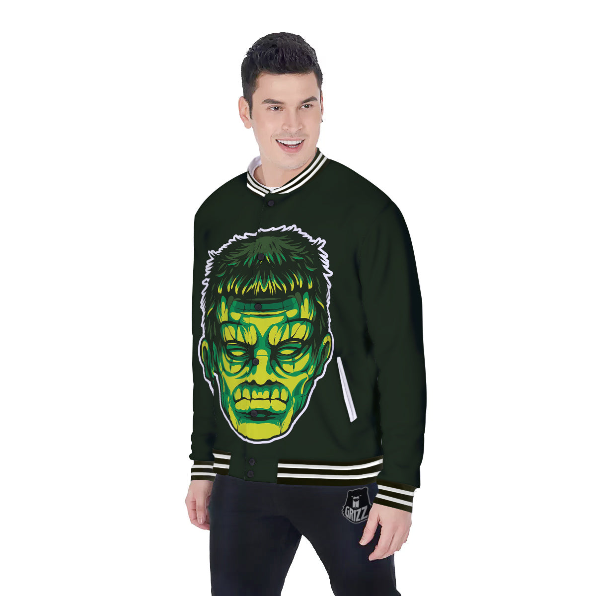 Frankenstein Cartoon Print Baseball Jacket-grizzshop