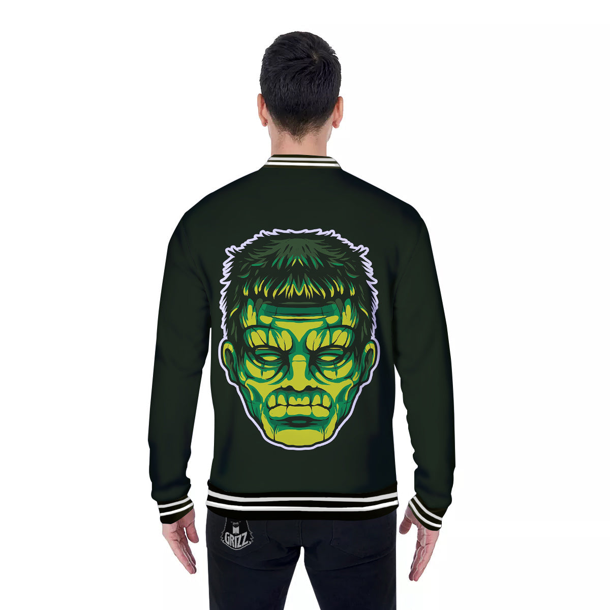 Frankenstein Cartoon Print Baseball Jacket-grizzshop