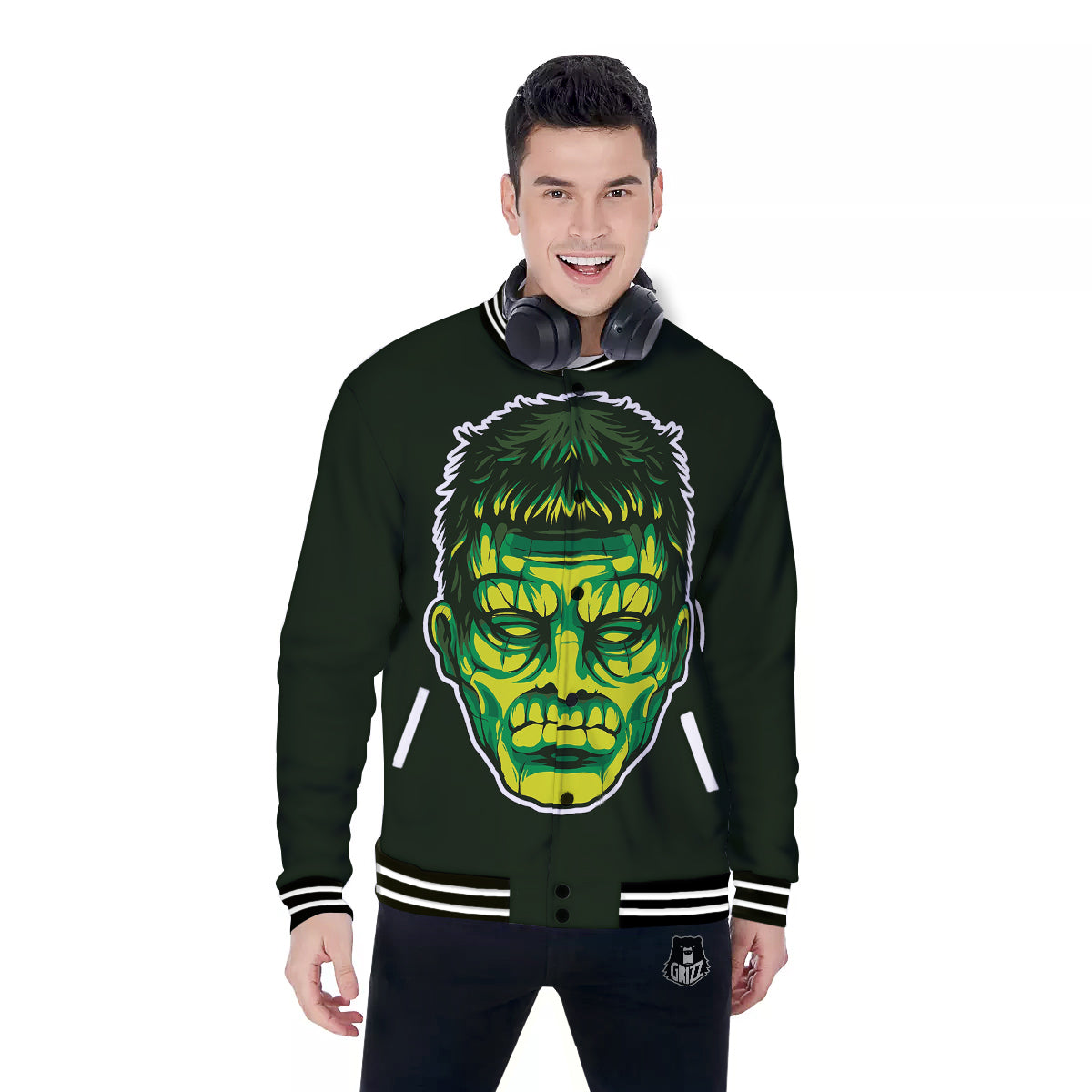 Frankenstein Cartoon Print Baseball Jacket-grizzshop