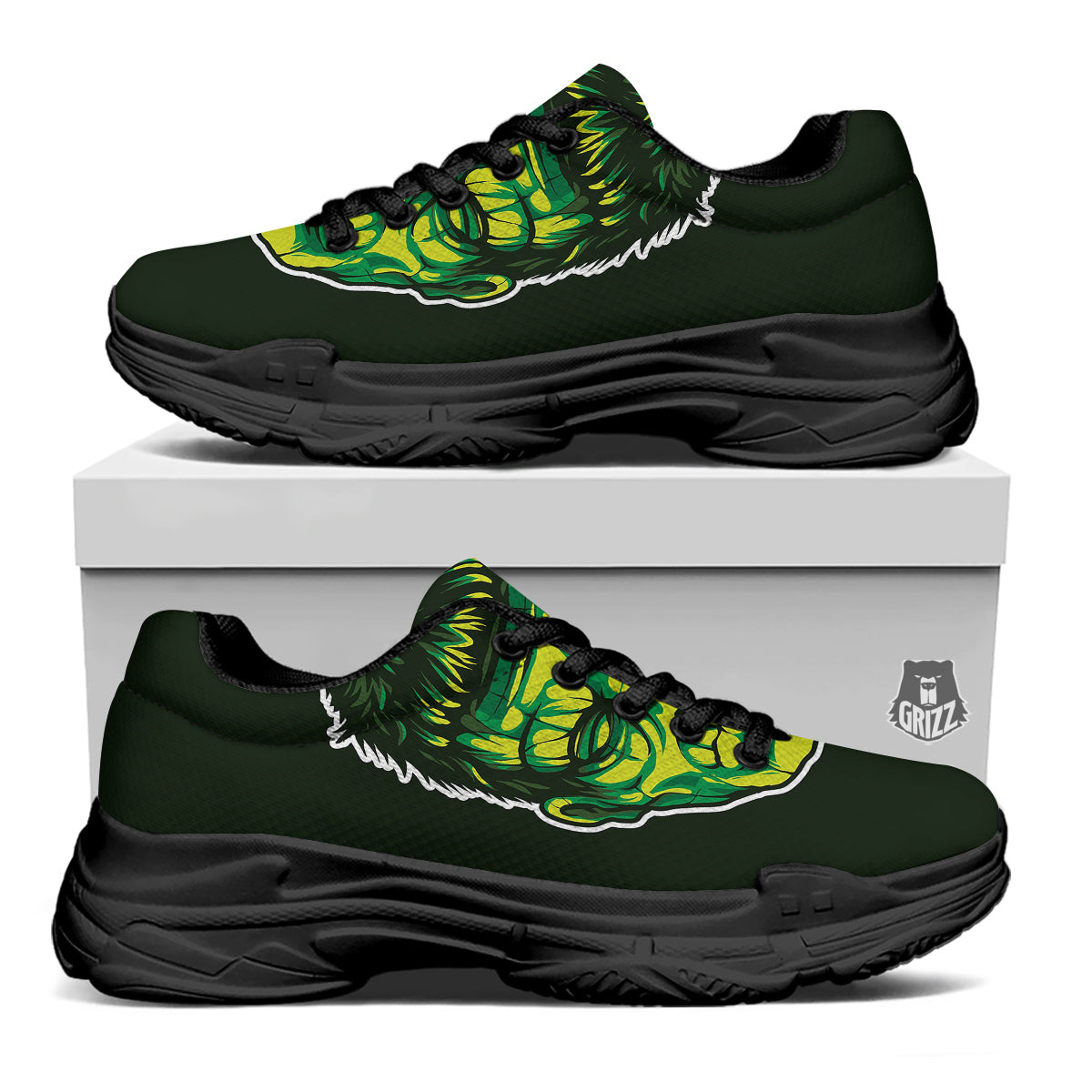 Frankenstein Cartoon Print Black Chunky Shoes-grizzshop