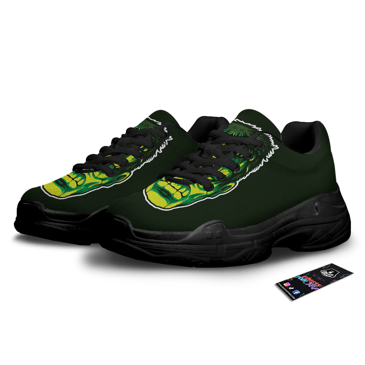 Frankenstein Cartoon Print Black Chunky Shoes-grizzshop