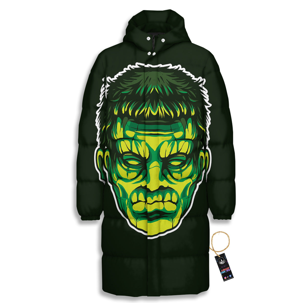 Frankenstein Cartoon Print Long Down Jacket-grizzshop
