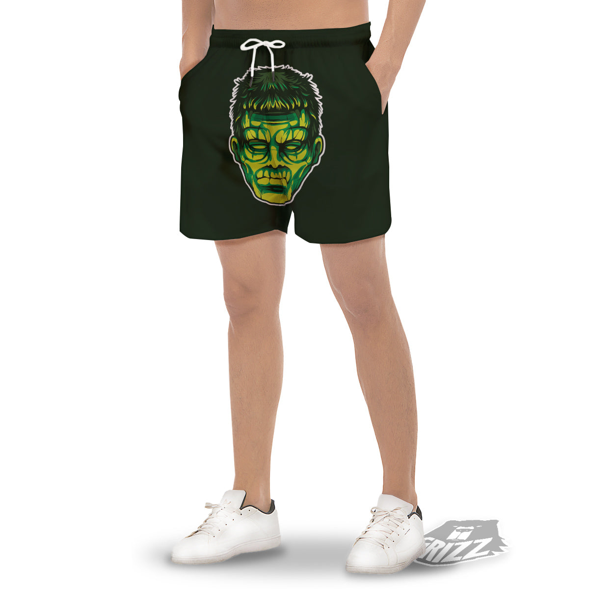 Frankenstein Cartoon Print Men's Gym Shorts-grizzshop