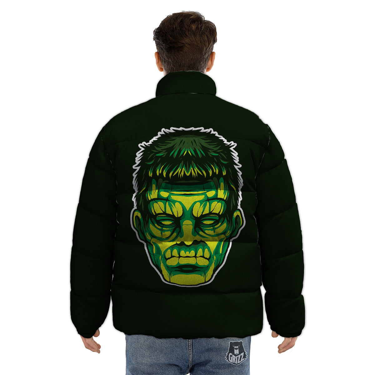 Frankenstein Cartoon Print Puffer Jacket-grizzshop