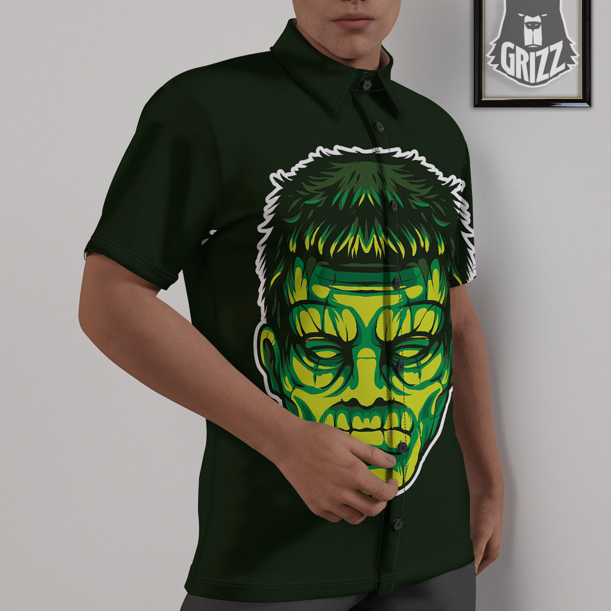 Frankenstein Cartoon Print Untucked Shirts-grizzshop