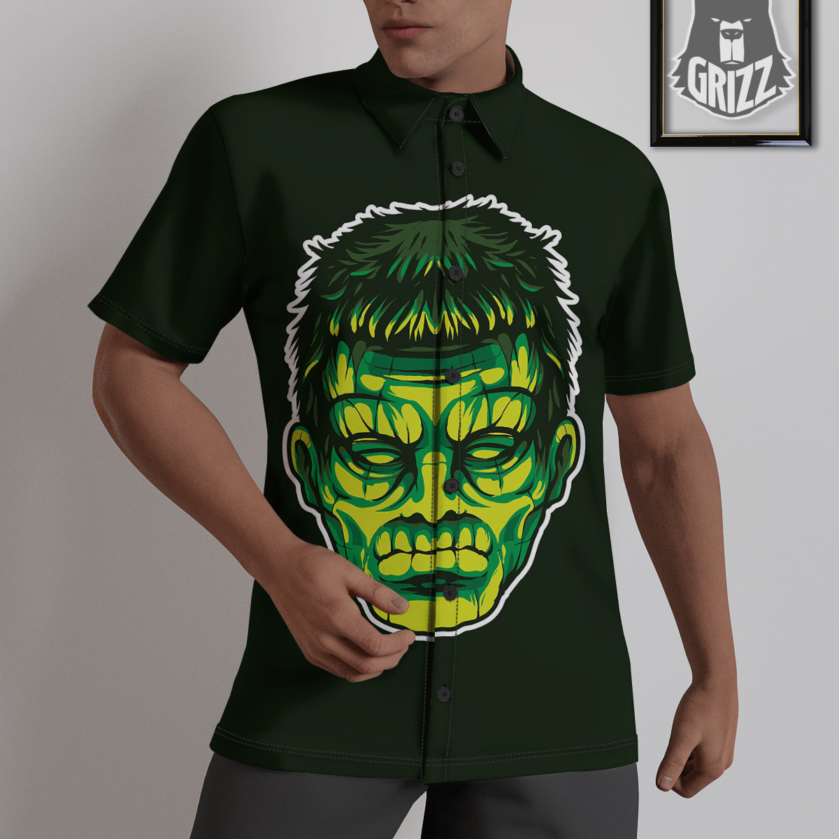 Frankenstein Cartoon Print Untucked Shirts-grizzshop