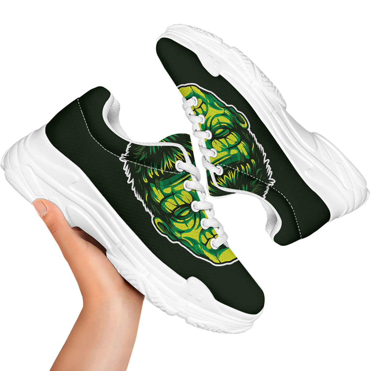 Frankenstein Cartoon Print White Chunky Shoes-grizzshop