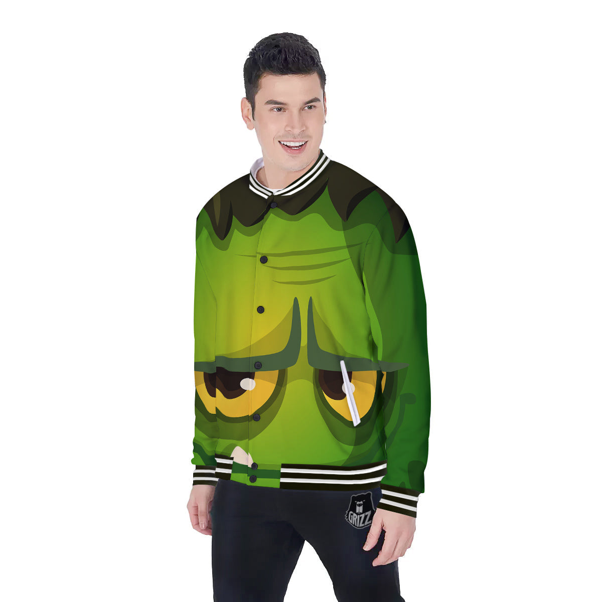 Frankenstein Face Cute Print Baseball Jacket-grizzshop