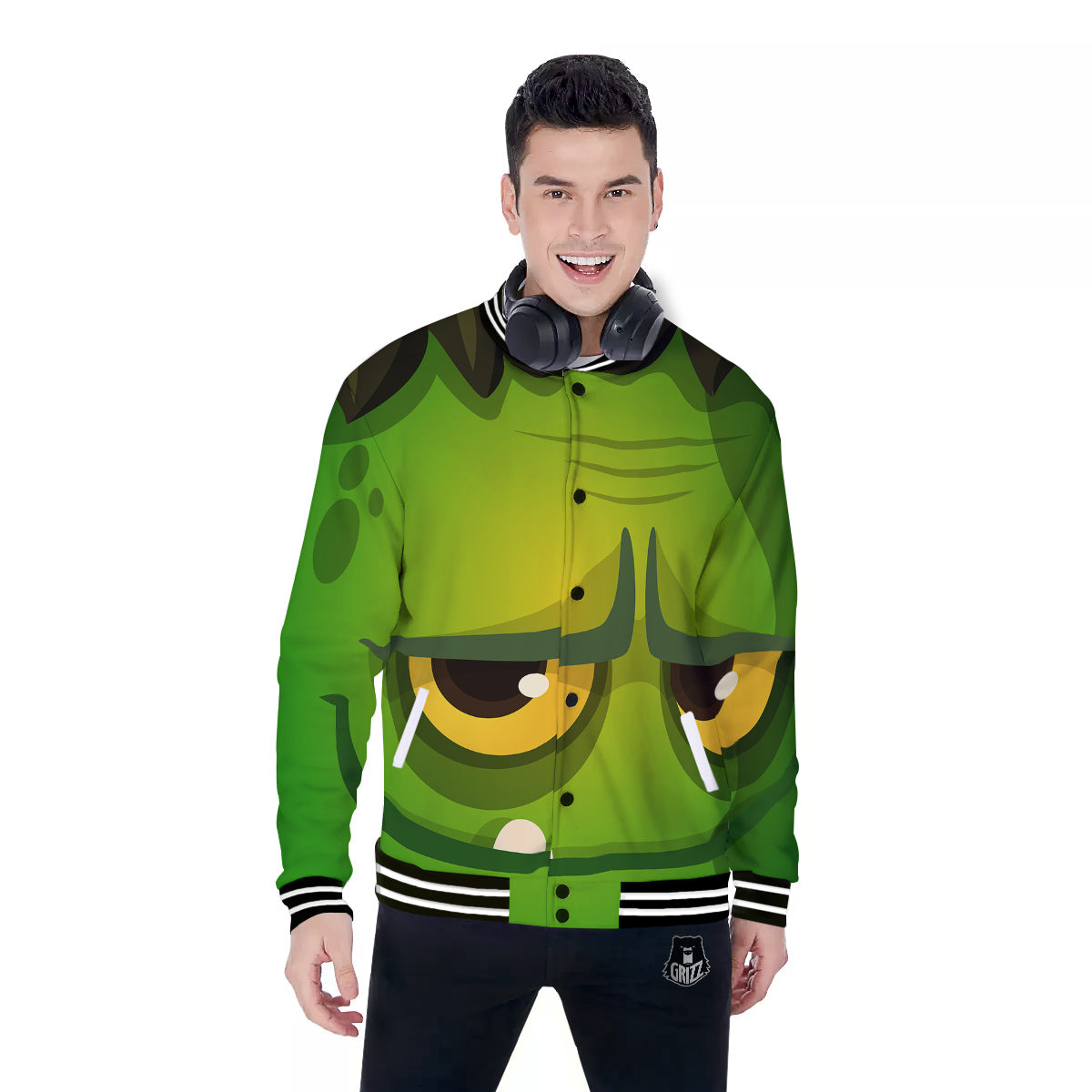 Frankenstein Face Cute Print Baseball Jacket-grizzshop