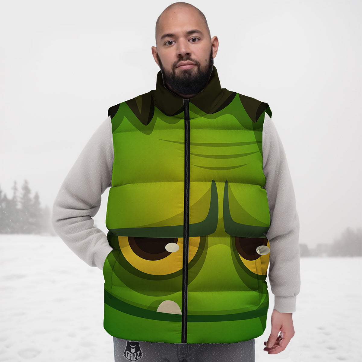 Frankenstein Face Cute Print Down Vest-grizzshop