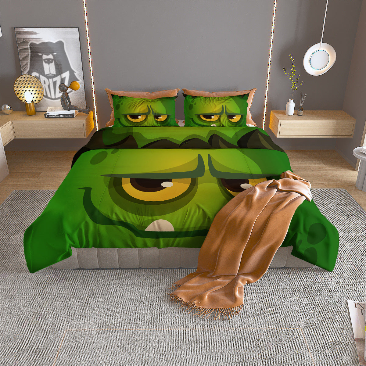 Frankenstein Face Cute Print Duvet Cover Bedding Set