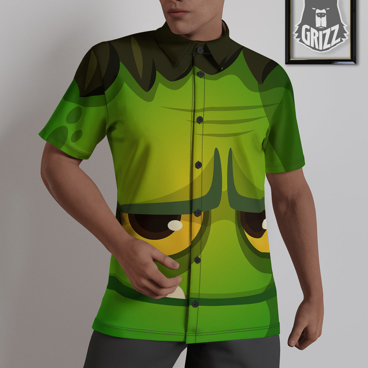Frankenstein Face Cute Print Untucked Shirts-grizzshop