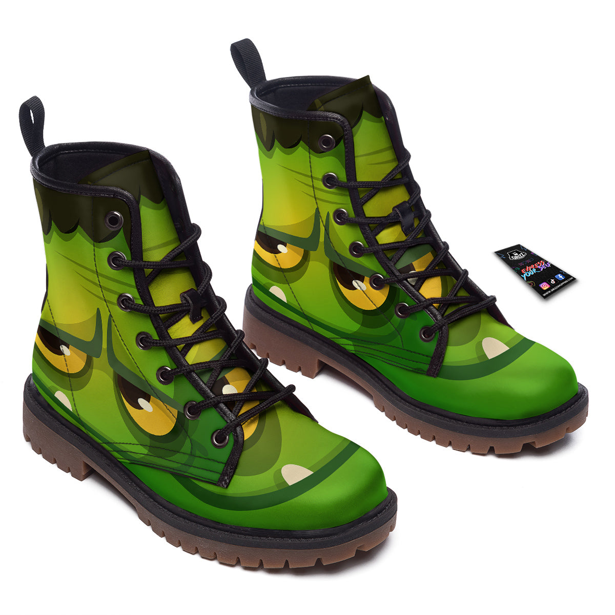 Frankenstein Face Cute Print Work Boots-grizzshop