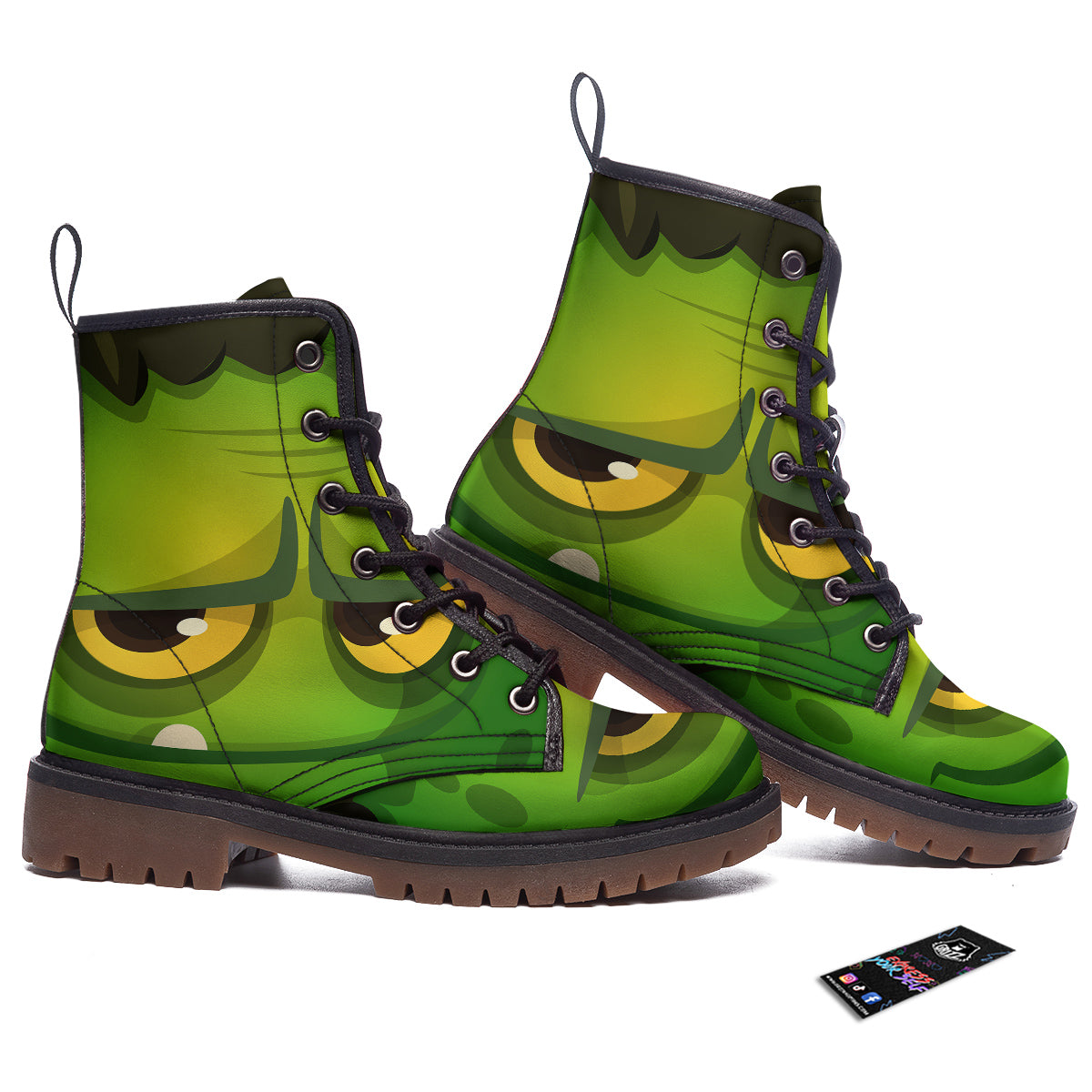 Frankenstein Face Cute Print Work Boots-grizzshop