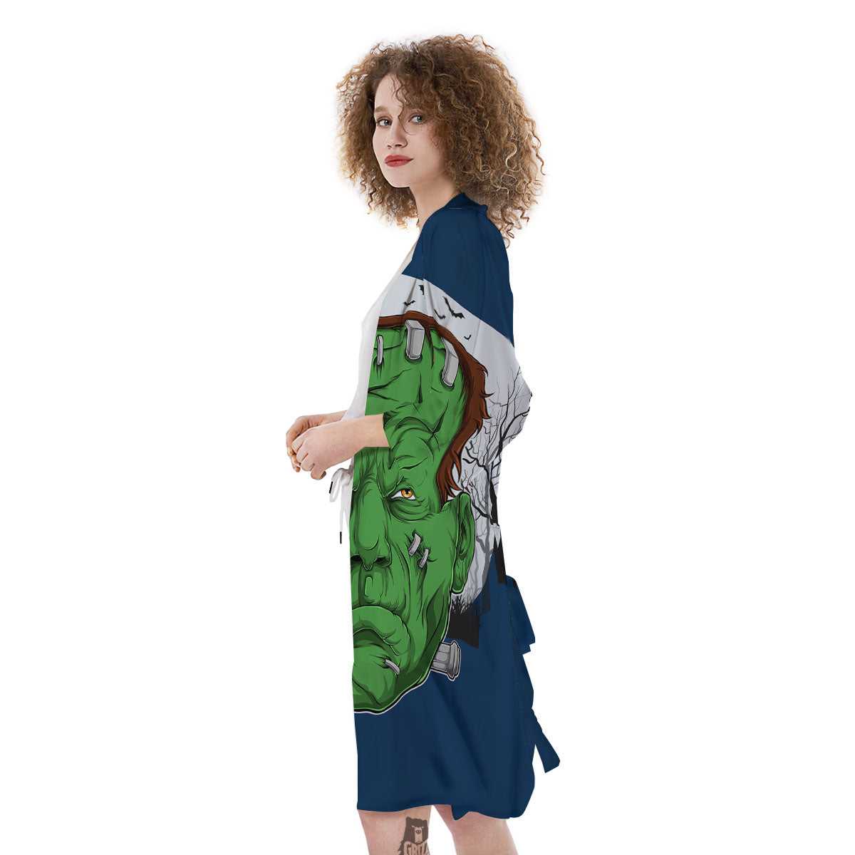 Frankenstein Face Halloween Character Print Kimono-grizzshop