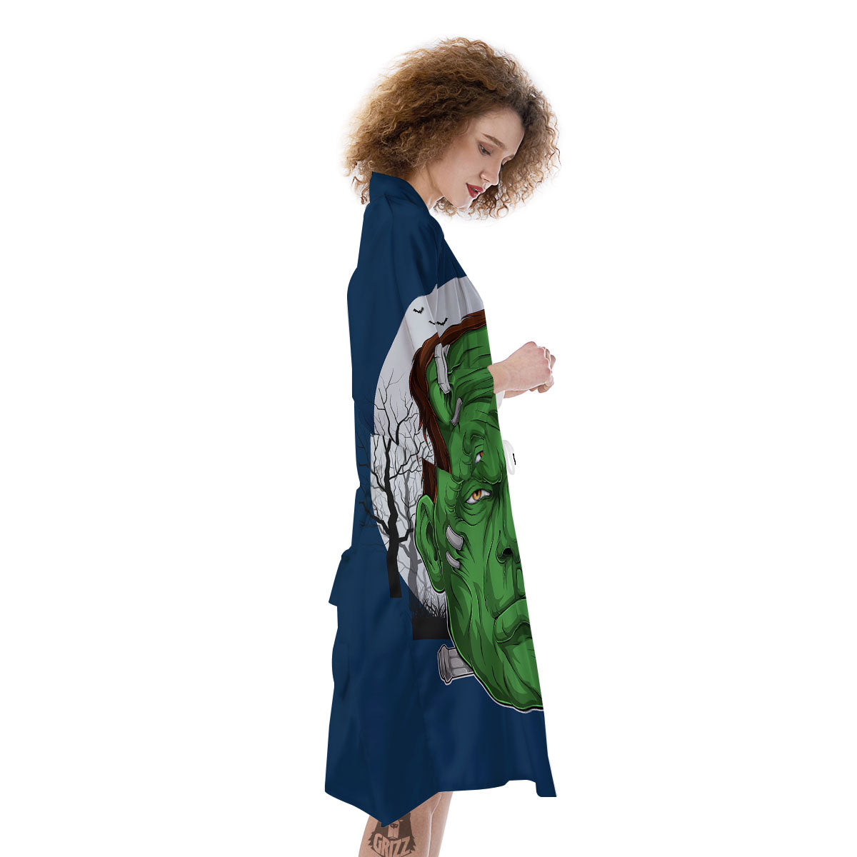Frankenstein Face Halloween Character Print Kimono-grizzshop