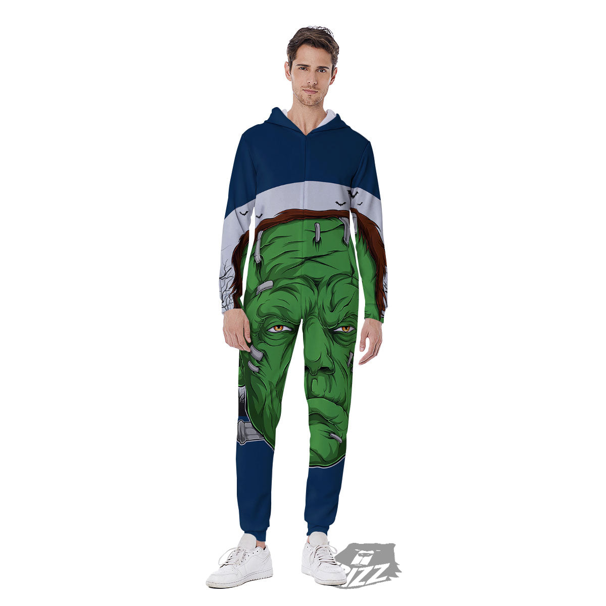 Frankenstein Face Halloween Character Print Men's Jumpsuit-grizzshop