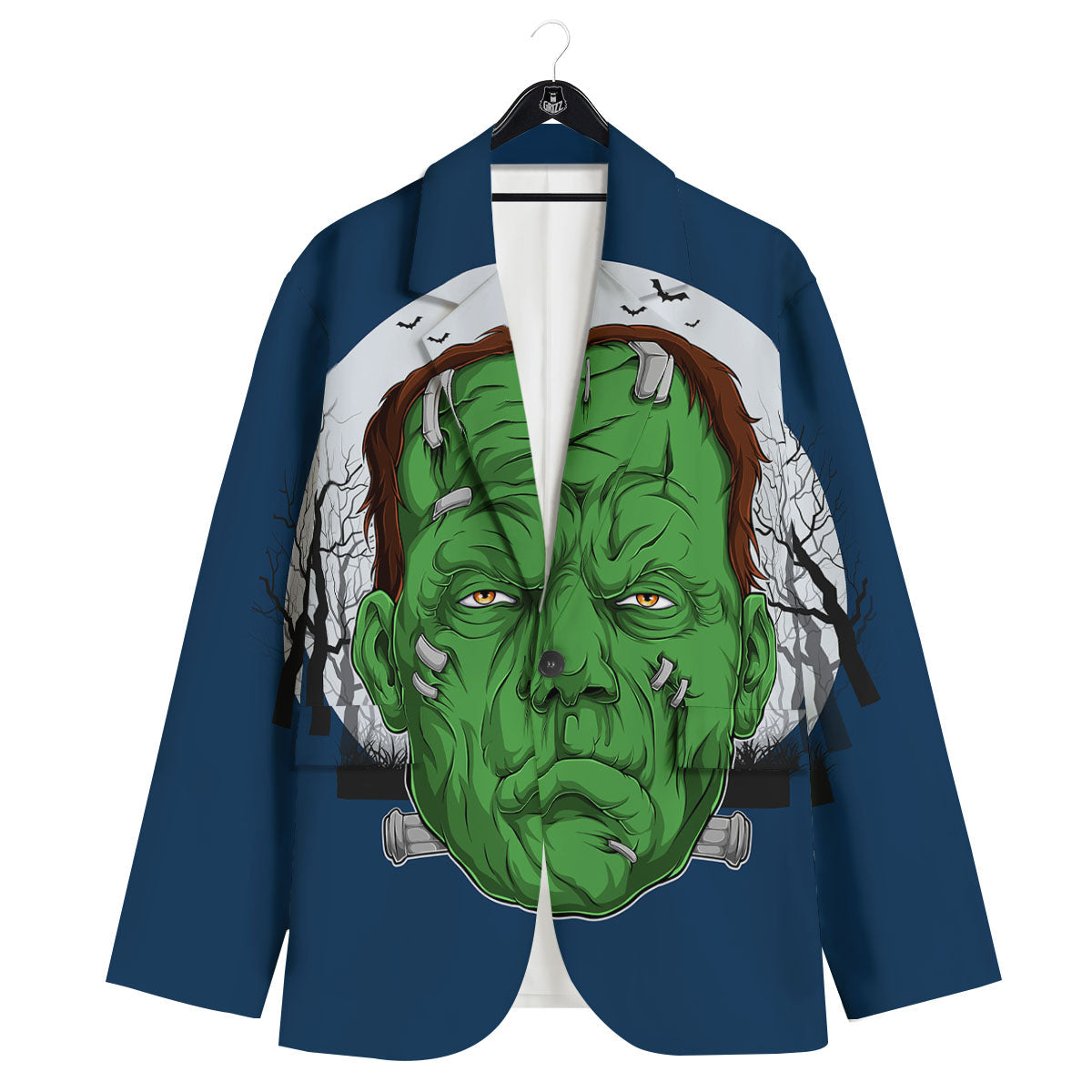 Frankenstein Face Halloween Character Print Men's Sport Coat-grizzshop