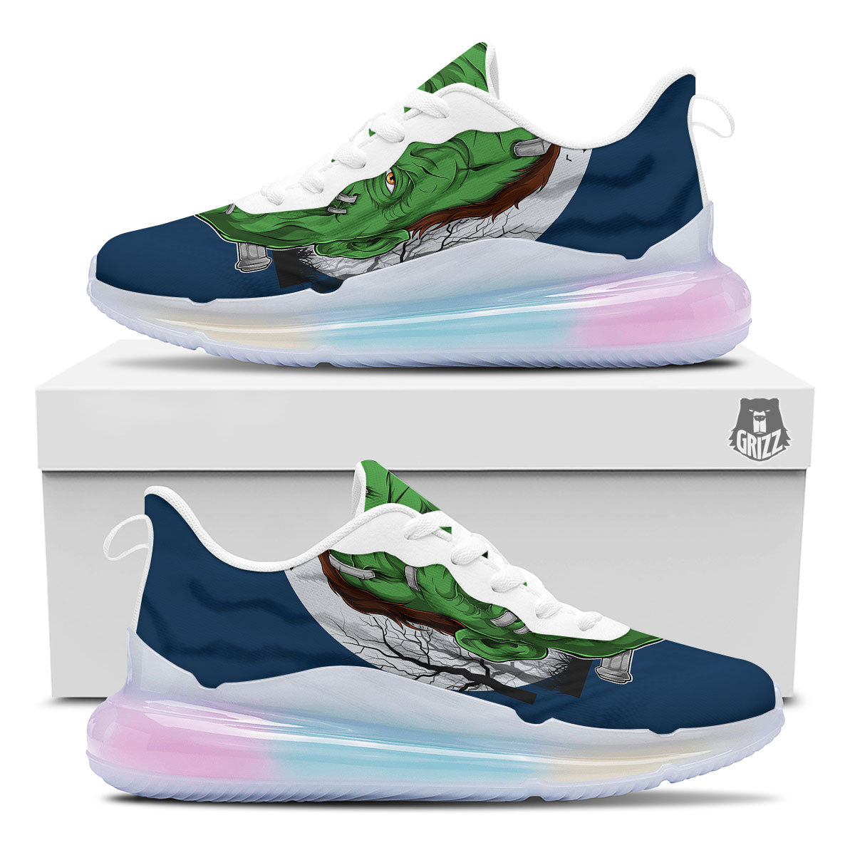 Frankenstein Face Halloween Character Print Running Sneakers-grizzshop