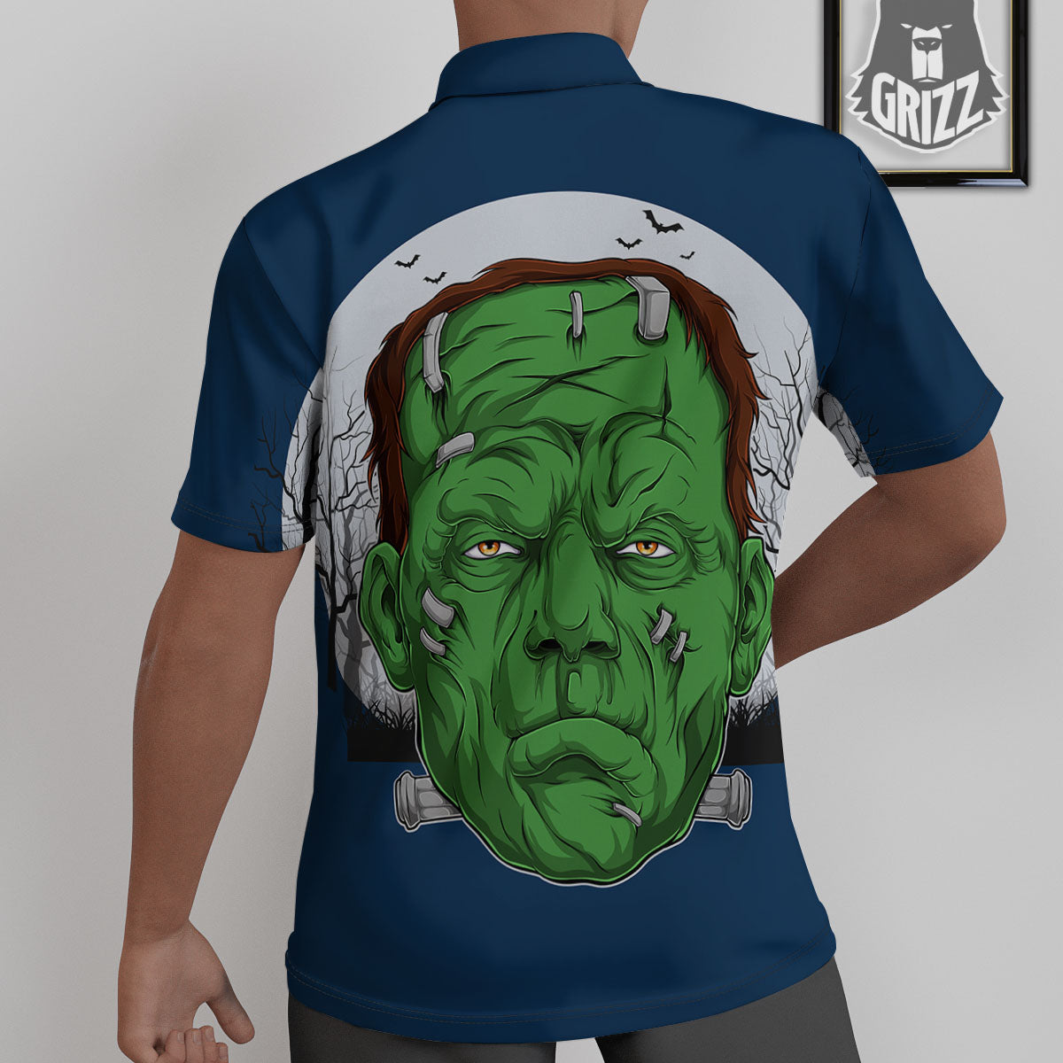 Frankenstein Face Halloween Character Print Untucked Shirts-grizzshop