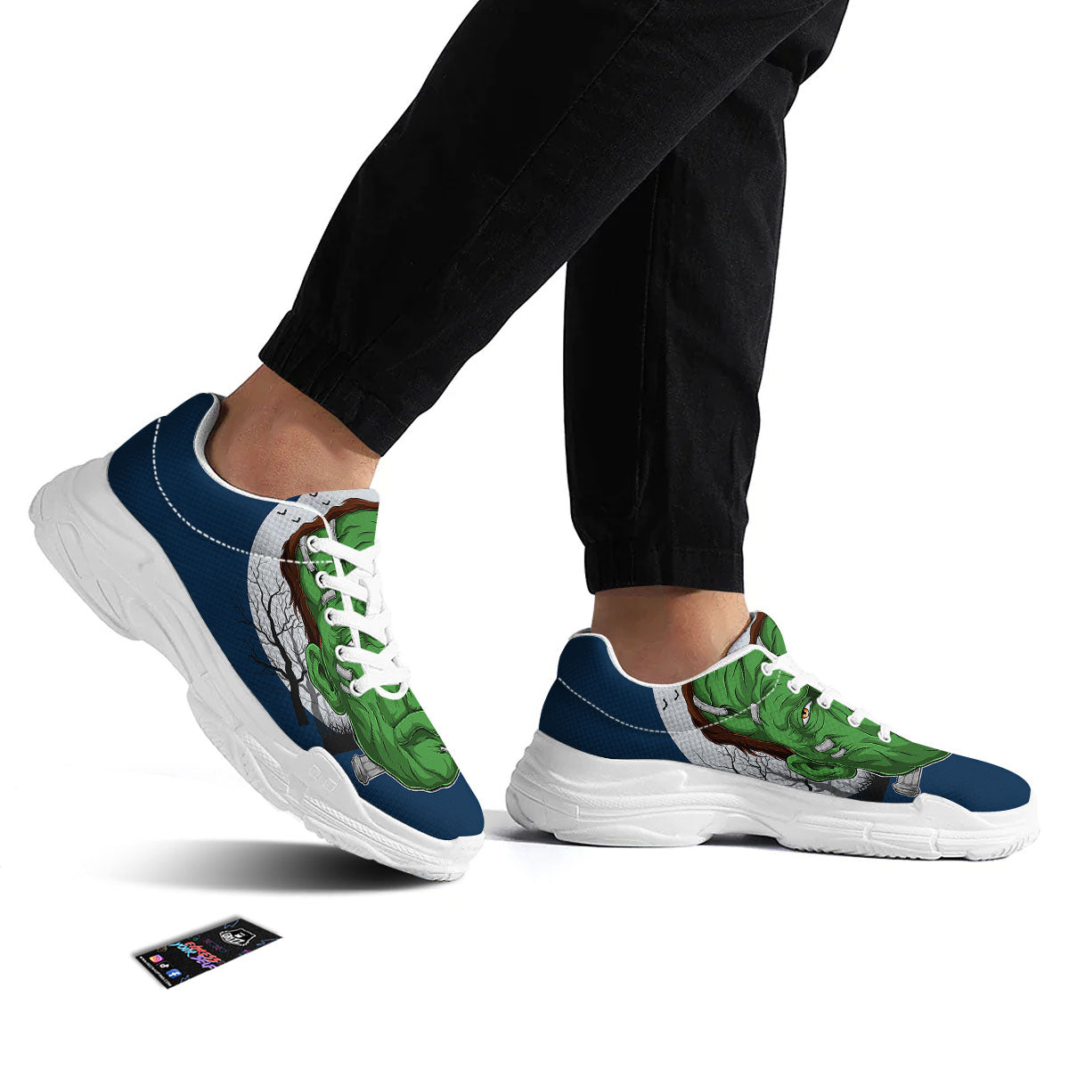 Frankenstein Face Halloween Character Print White Chunky Shoes-grizzshop